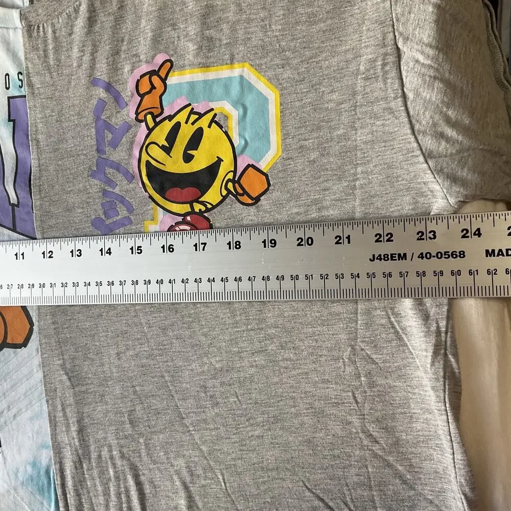 Pac-Man Girls Shirt XXL Gray Colorblock Graphic Tee Logo Short Sleeve